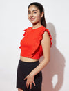 Red Ruffle Stretch Ribbed Top