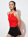 Girls Ribbed Cotton Red Top