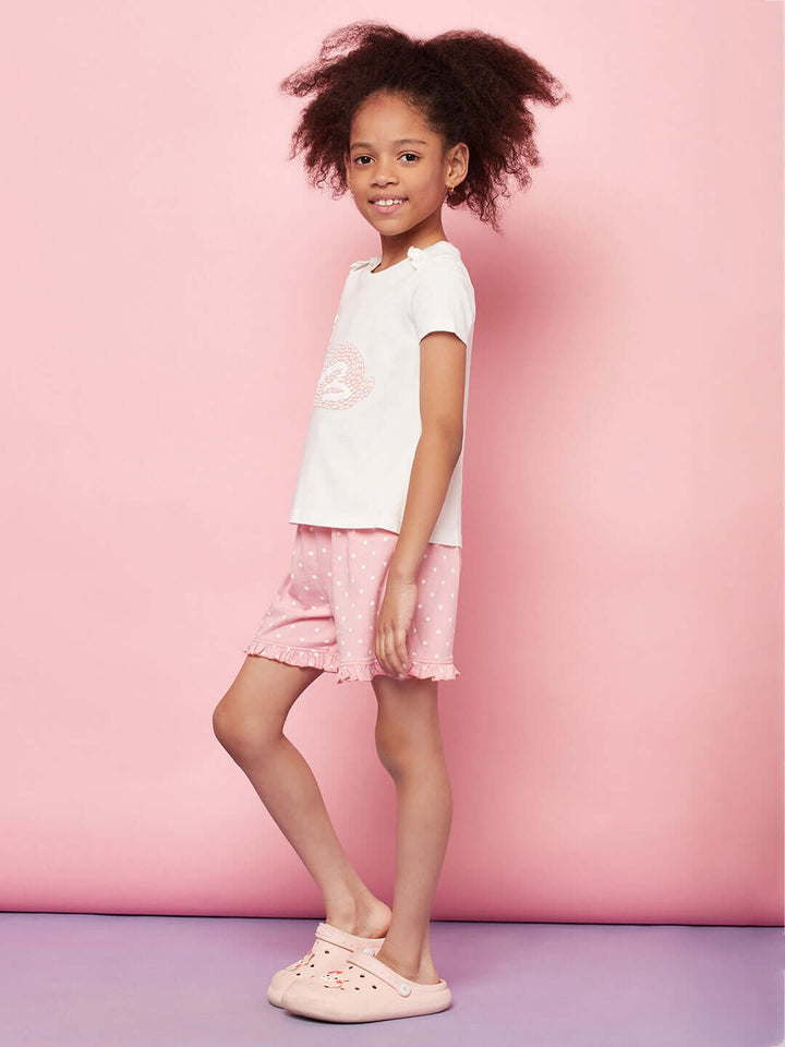 Swan Print Night Suit For Kid Girls