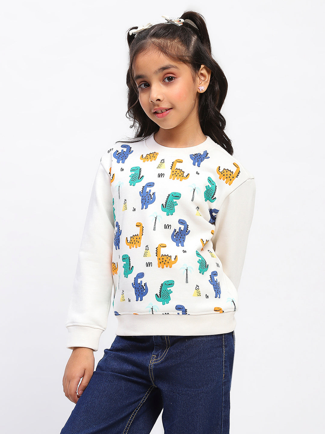 Girls White Long Sleeve Animal Print Sweatshirt