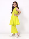 Girls Lime Green Ethnic Sleeveless Kurta with Palazzo Co-Ord Set