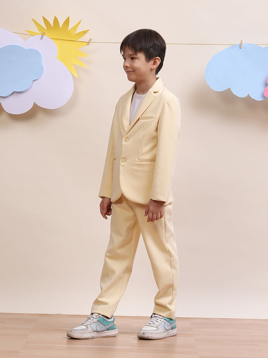Boys Pastel Yellow Blazer Trouser Suit Set Stylish Elegant Outf Spunkies