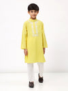 Boys Cotton Linen Yellow Embroidered Kurta Set