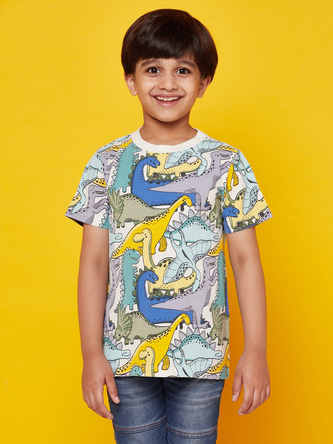 Kid Boys' Animal Print Round Neck T-Shirt with White Joggers