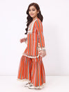 Girls Orange Stripe Ethnic kurti and sharara Set