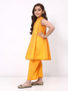 Girls Orange Ethnic Sleeveless Kurta with Palazzo Co-Ord Set