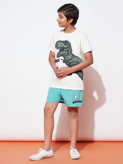 Teen Boys' White Dinosaur Print Tee and Blue Short Set