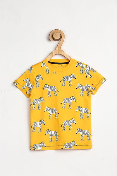 Kid Boys Yellow Zebra Print T-Shirt and Dark Shorts Set!