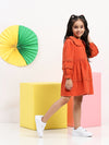 Girls' Rust Button-Down Dress with Ruffled Collar