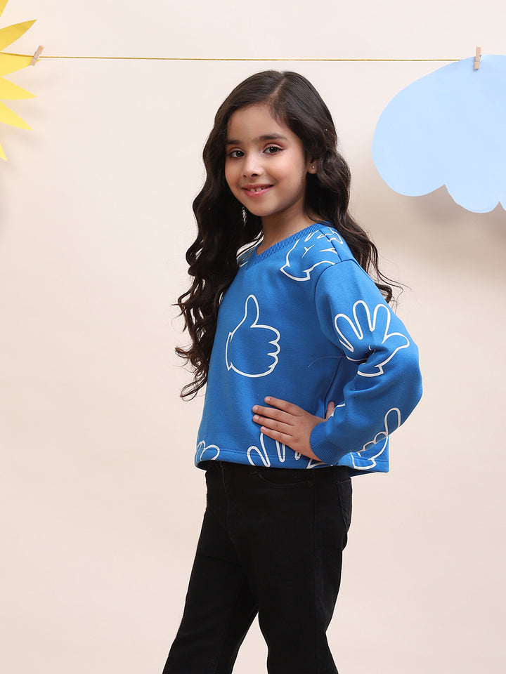 Girls Blue Thumbs-Up and Hand-Print Sweatshirt