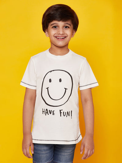Kid Boys' White Smiley Printed T-Shirt with Orange Pants Set