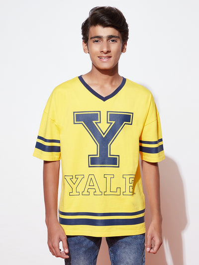 Teen Boys' Yellow Yale Logo Printed T-Shirt & Black Joggers Set