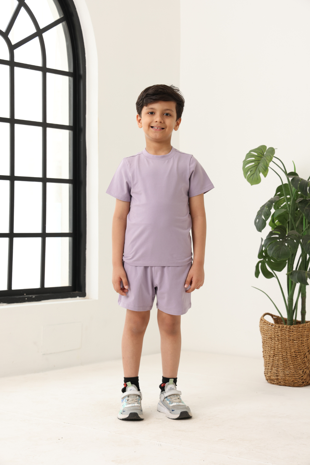 Spunkies Unisex Purple Solid Crew Neck Short Sleeves T-Shirt and Shorts Set