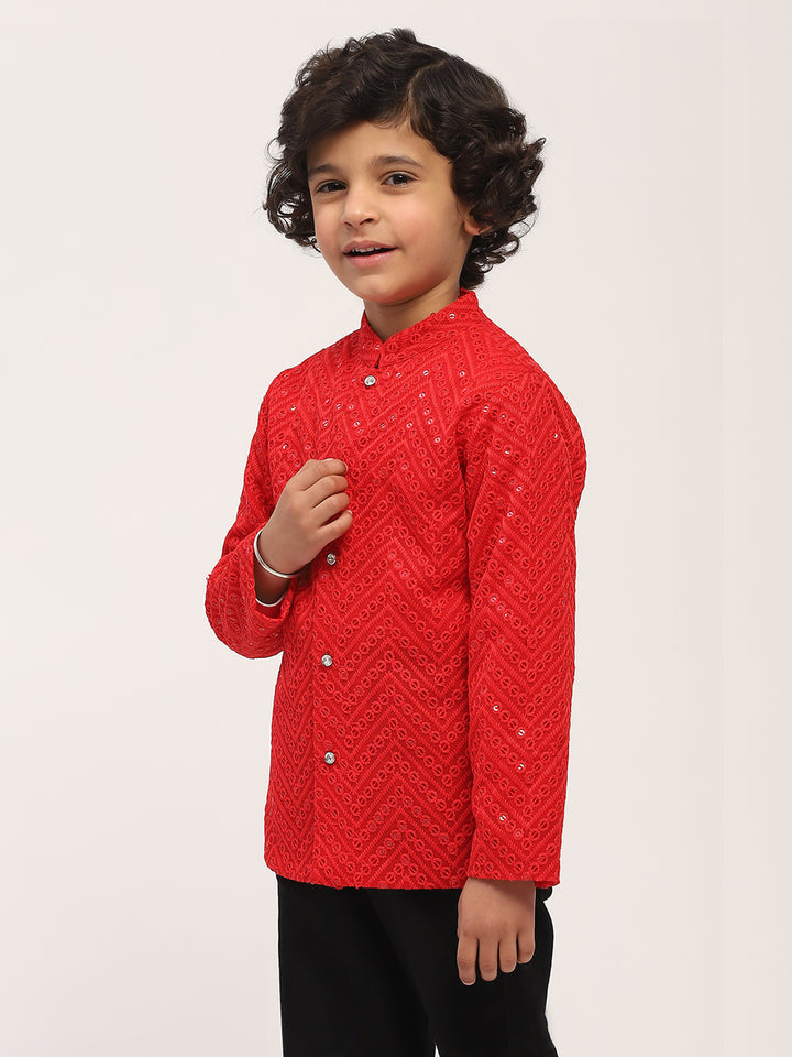 Spunkies Red Sequin Jacket with Mandarin Collar