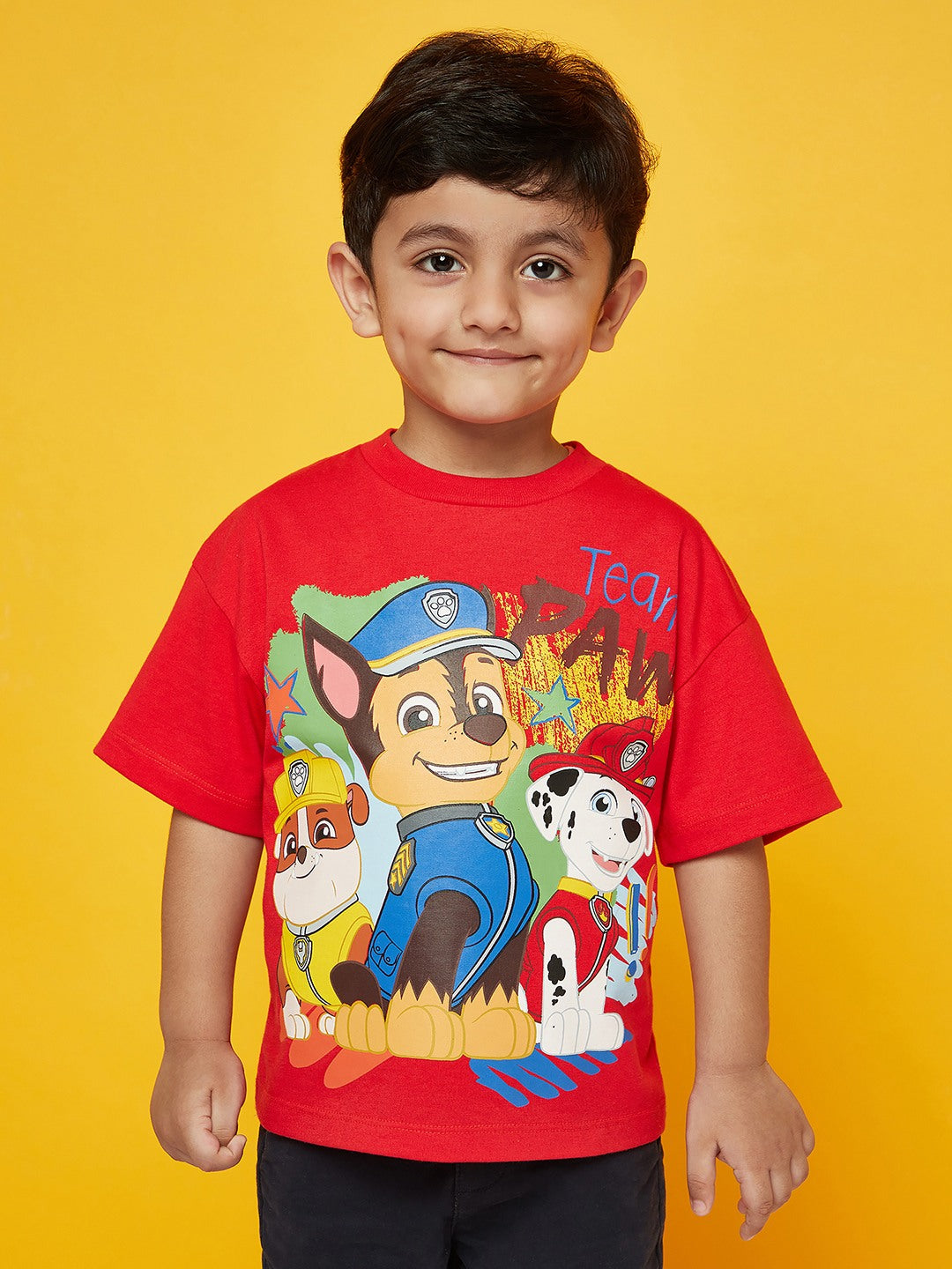 Kid Boys Red Paw Patrol Printed T-Shirt and Blue Shorts Set!