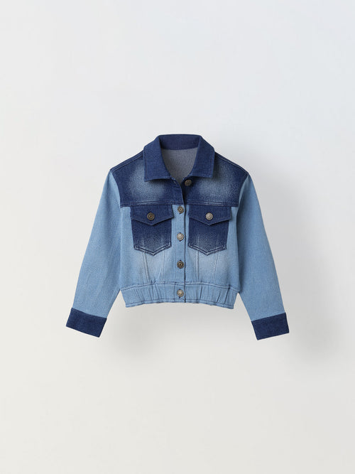Spunkies Boys Cropped Denim Jacket with Rubbing