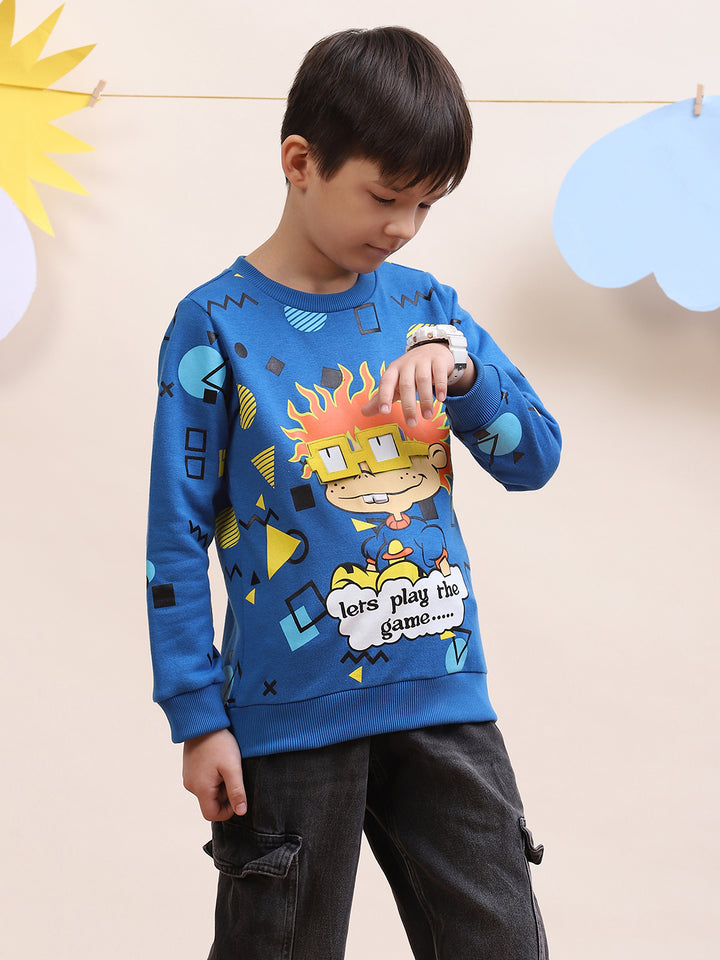 Boys' Blue Cartoon Graphic Sweatshirt - "Let's Play the Game" Design