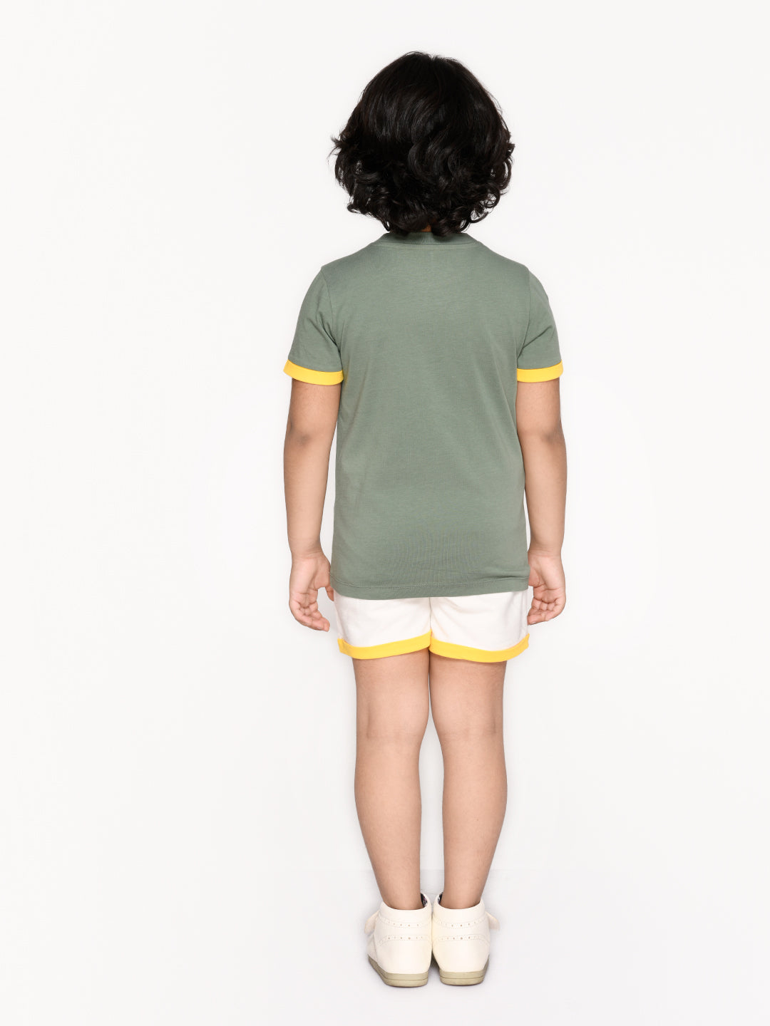 Kid Boys' Olive Round Neck Summer T-Shirt and White Pant Set