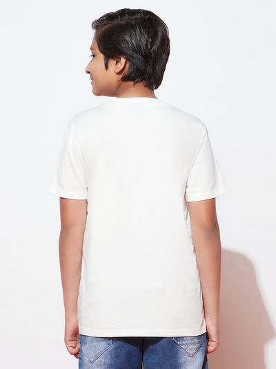 Teen Boys' White Yale Print Round Neck T-Shirt and Shorts Set