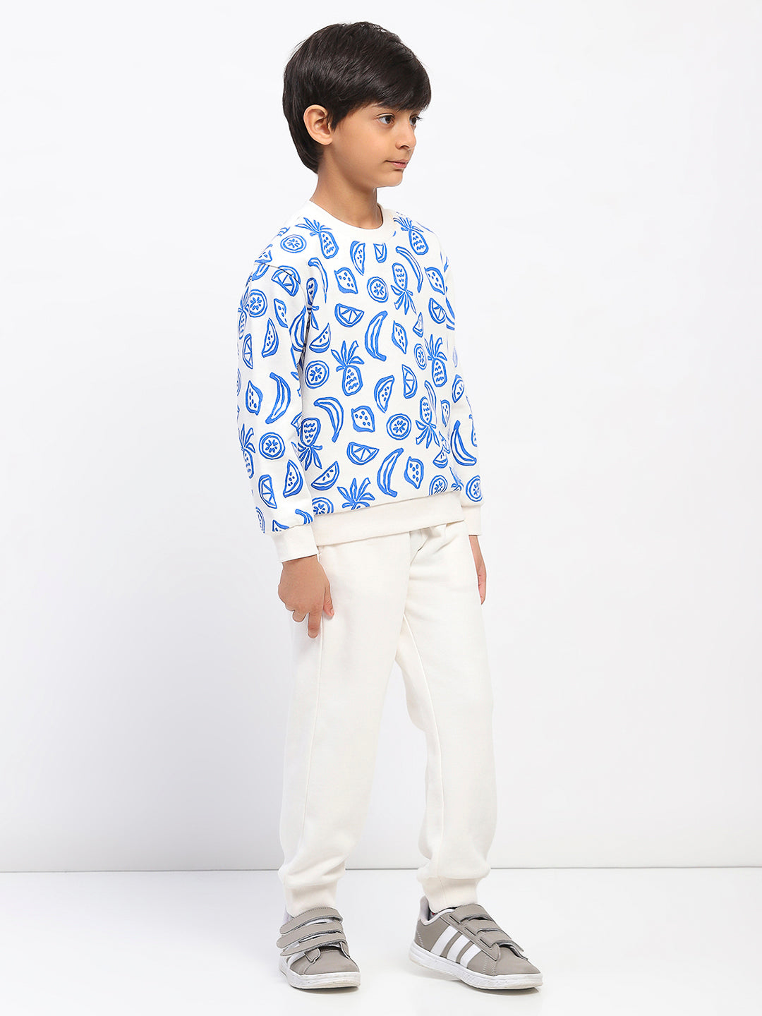 Boys White Long Sleeve Printed Sweatshirt Set