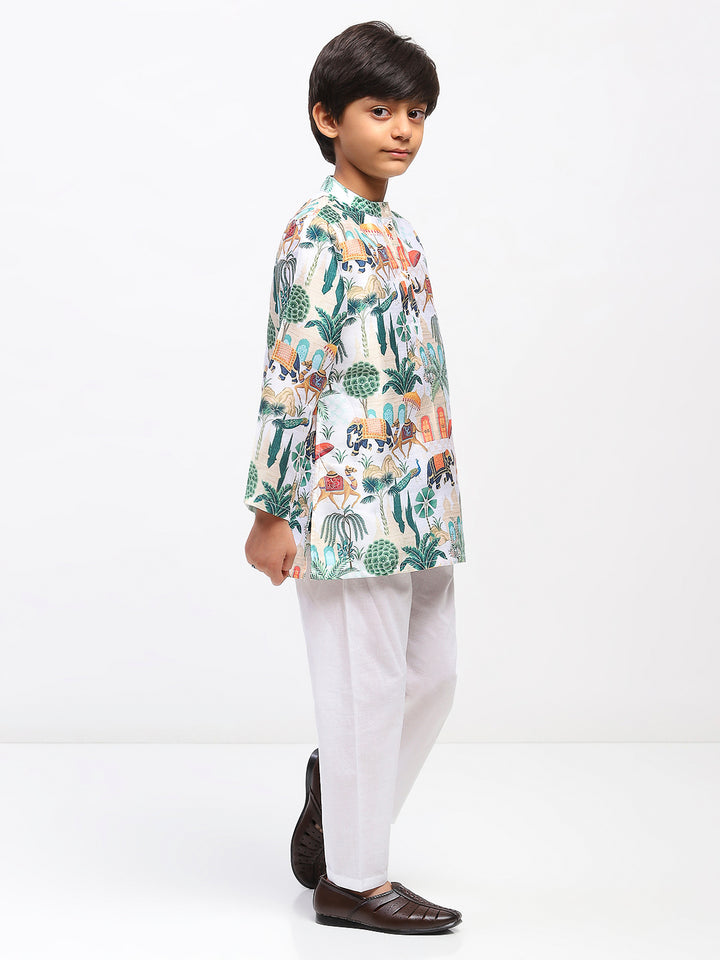 Boys Cotton Printed Ethnic Kurta Pajama Set