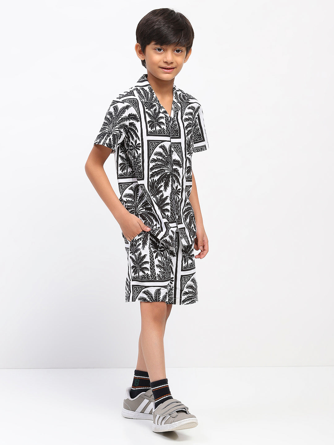 Boys White Palm Tree Print Co-Ord Set
