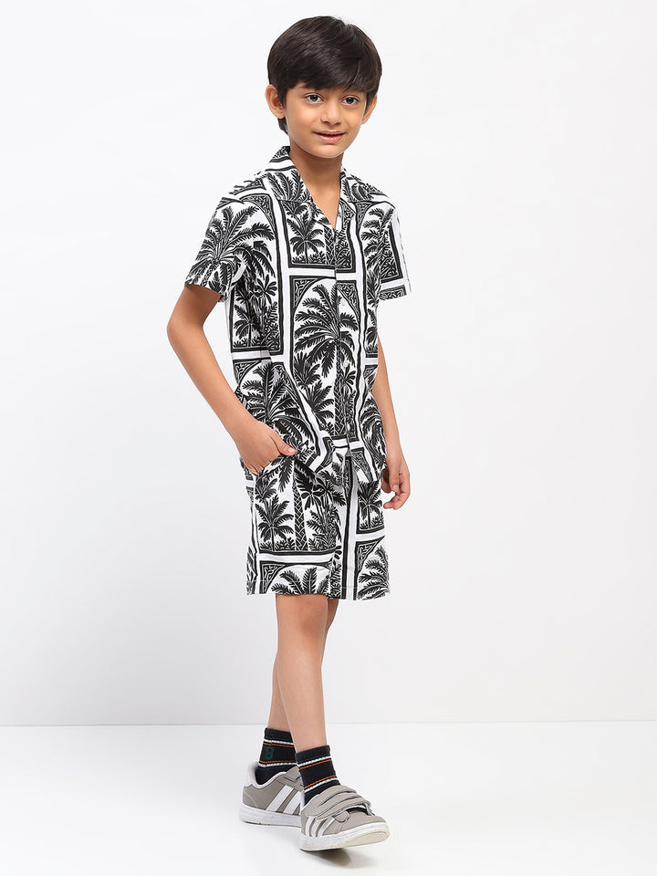 Boys White Palm Tree Print Co-Ord Set