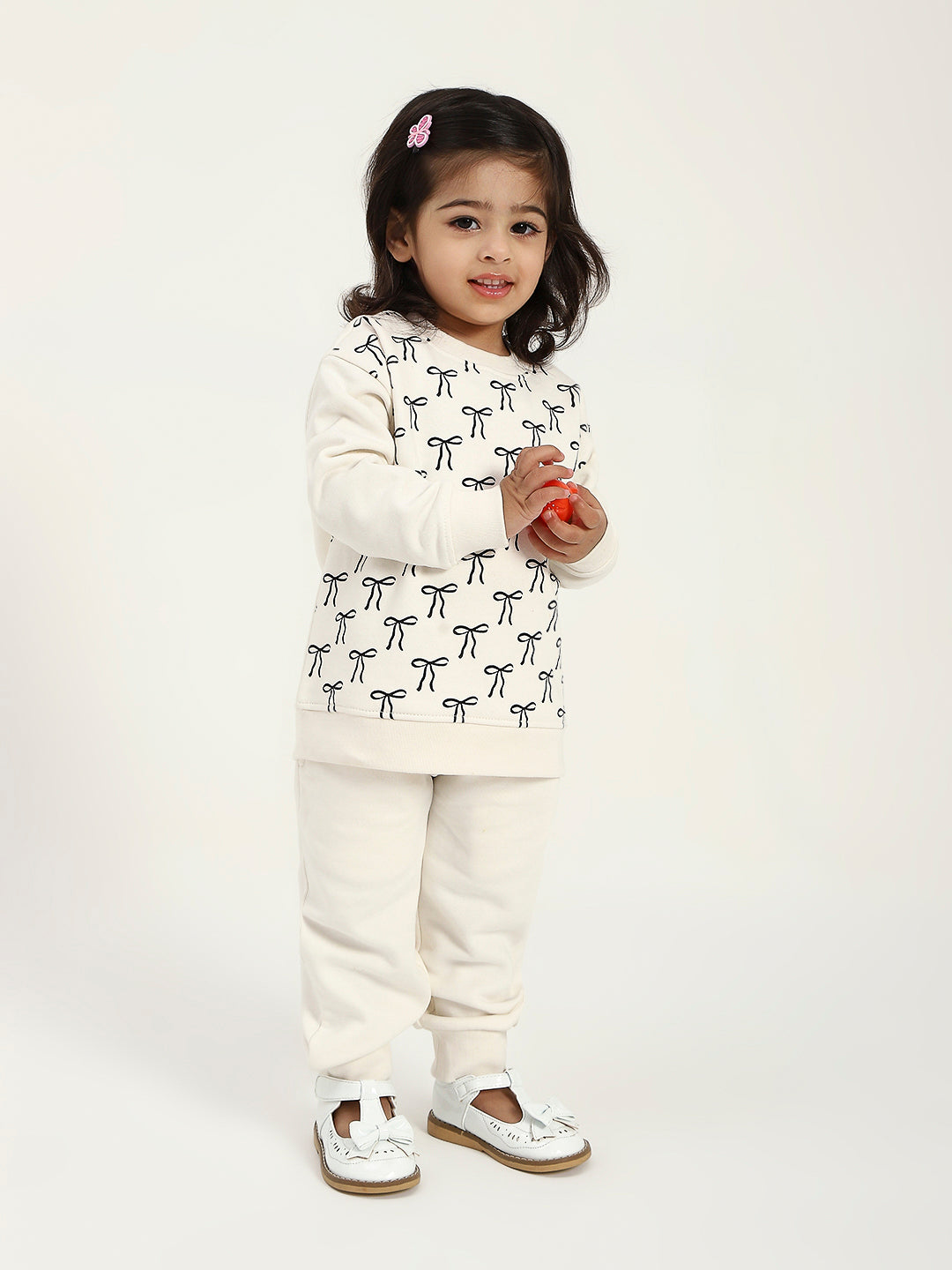 Kids white Long Sleeve Sweatshirt and Jogger Set