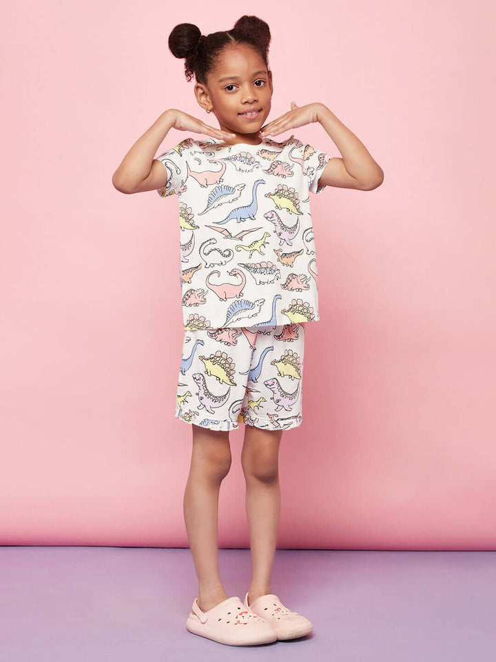 Dino Print Night Suit For Kid Girls