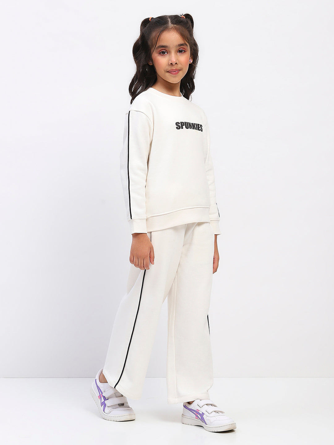 Girls White Long Sleeve Sweatshirt Set