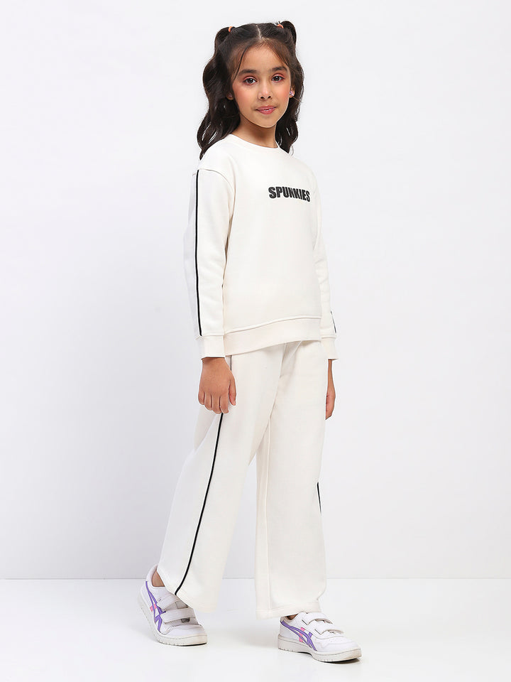 Girls White Long Sleeve Sweatshirt Set