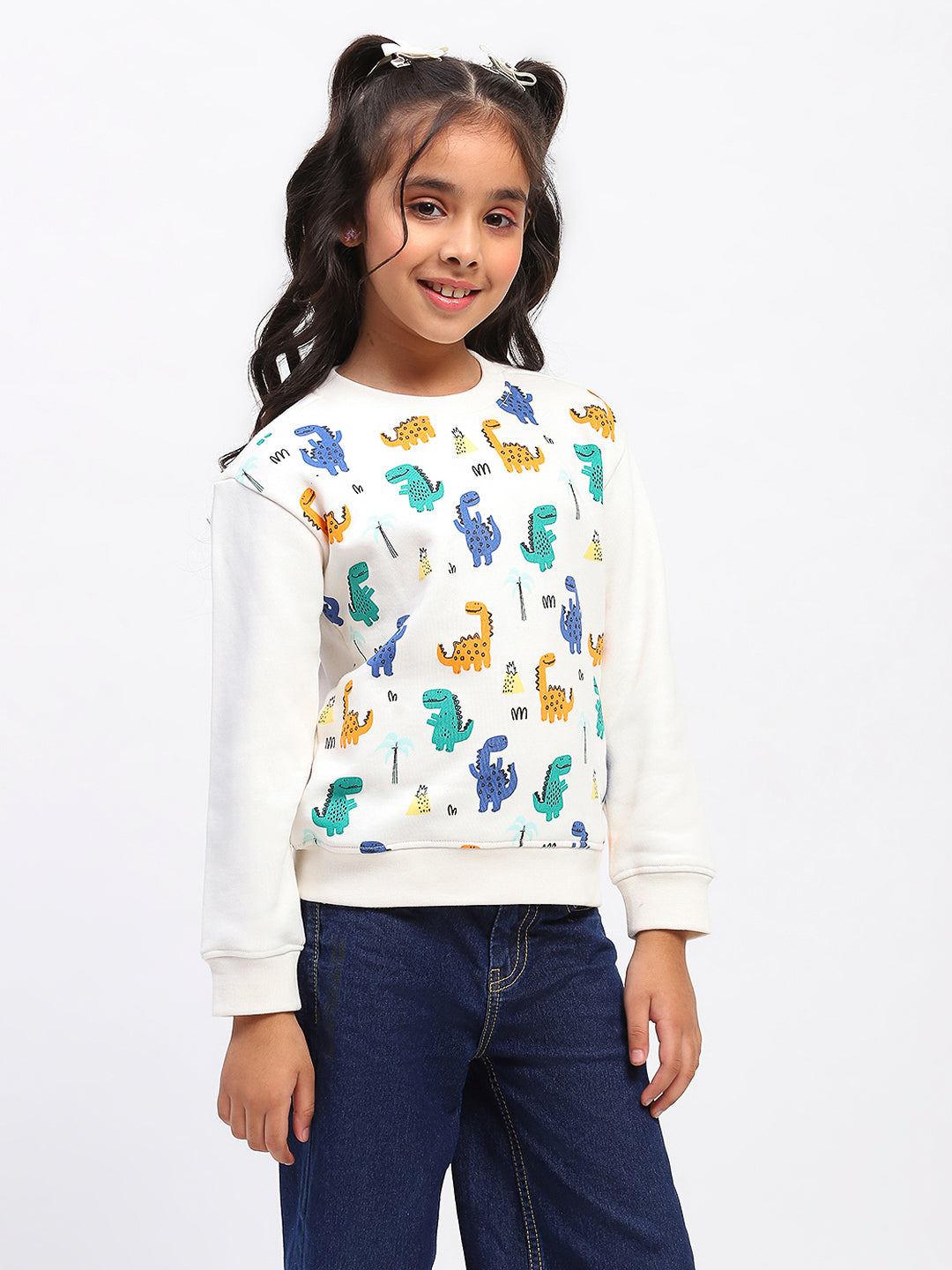 Girls White Long Sleeve Animal Print Sweatshirt
