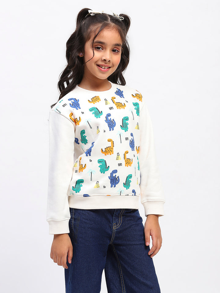 Girls White Long Sleeve Animal Print Sweatshirt