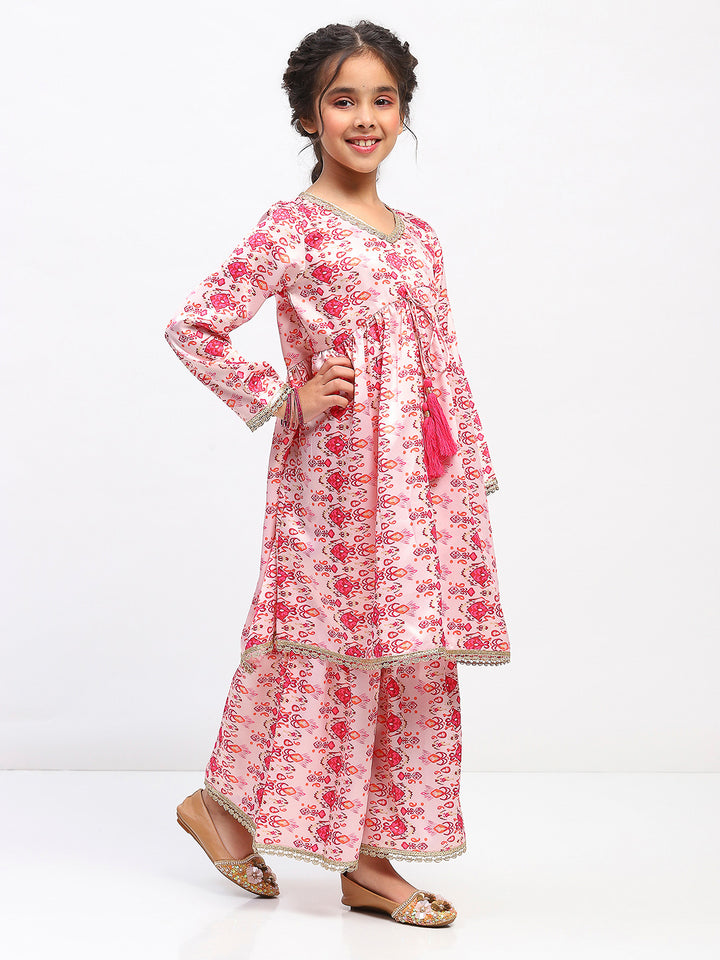 Girls Full Sleeve Printed Anarkali Kurta and Palazzo Set