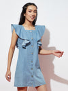 Denim Flutter Sleeve Dress