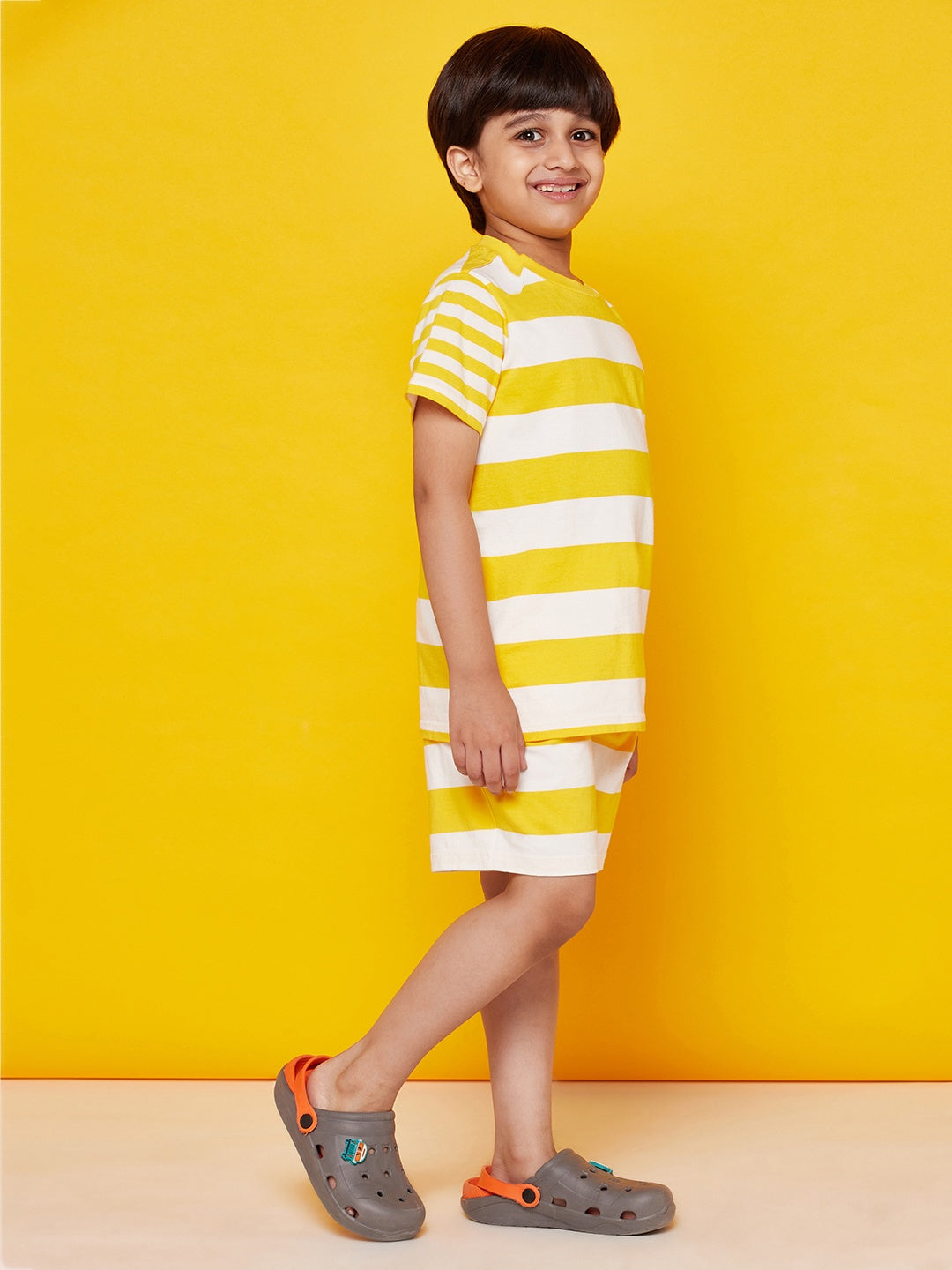 Yellow Stripe Night Suit For Kids