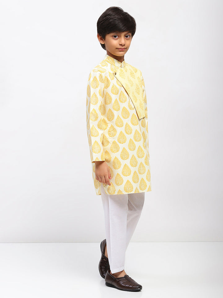 Boys White Poplin Cotton Printed Ethnic Kurta Pajama Set