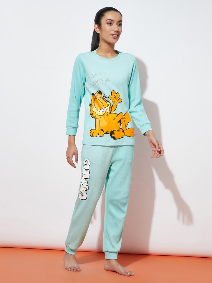 Teen Girls Green Garfield Waffle Night Suit