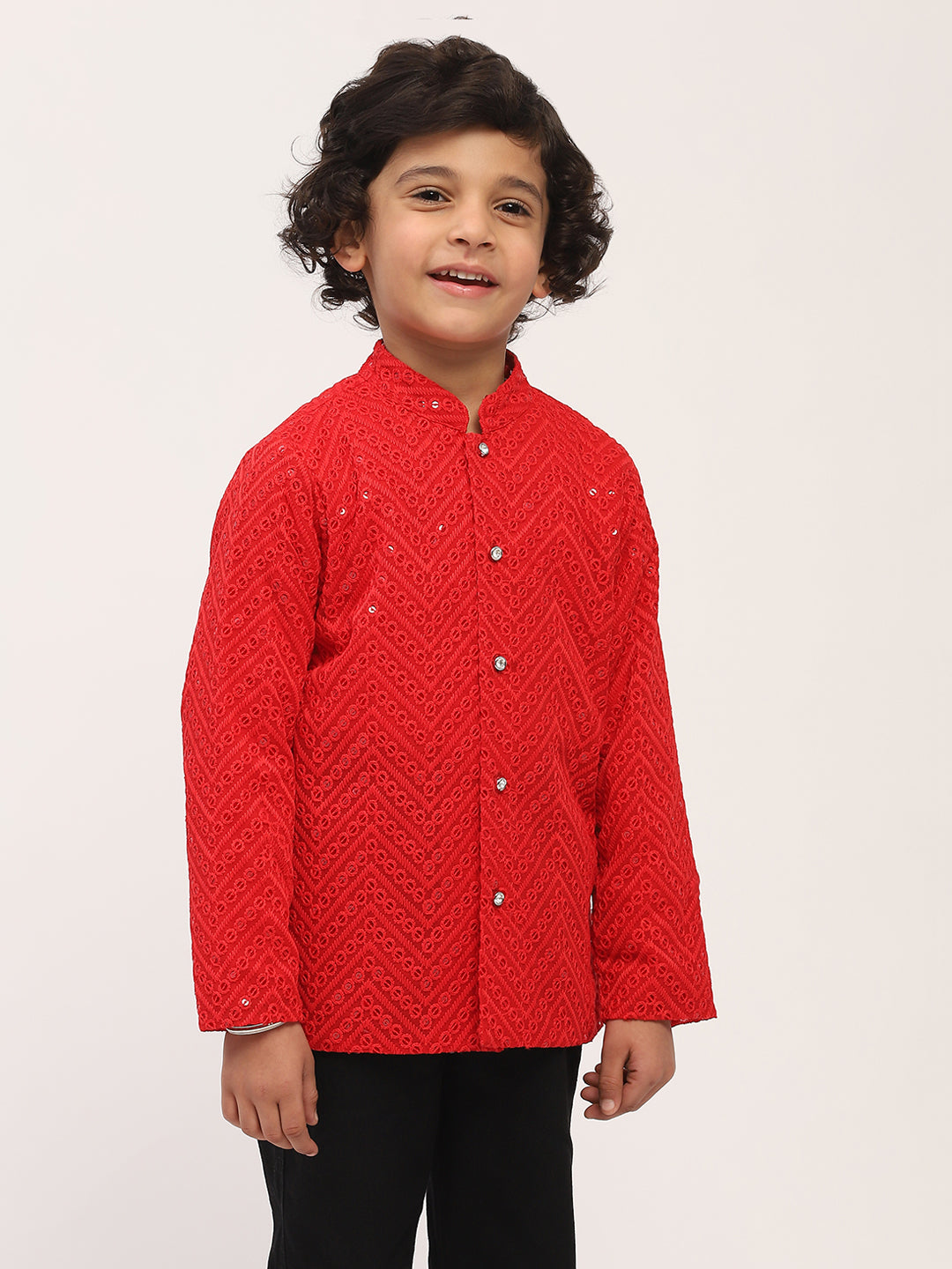 Spunkies Red Sequin Jacket with Mandarin Collar