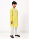 Boys Cotton Linen Yellow Embroidered Kurta Set