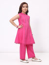 Girls Fuchsia Pink Ethnic Sleeveless Kurta with Palazzo Co-Ord Set