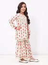 Girls Off white Floral Print Ethnic kurti and sharara Set