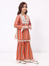 Girls Orange Stripe Ethnic kurti and sharara Set
