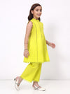 Girls Lime Green Ethnic Sleeveless Kurta with Palazzo Co-Ord Set