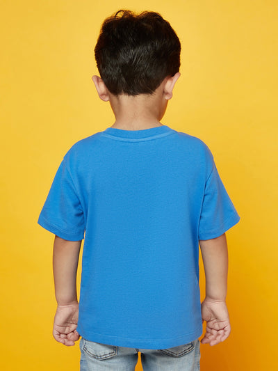 Kid Boys Blue Printed T-Shirt and Orange Shorts Set