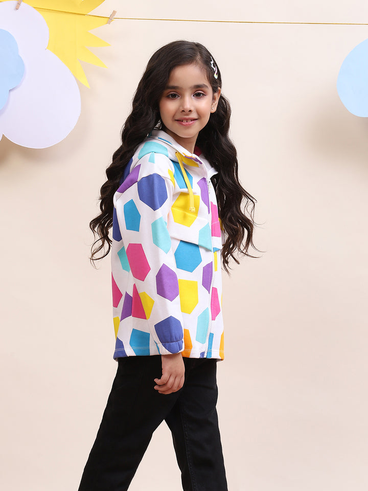 Girls' Colorful Geometric Print Zip-Up Jacket - Fun & Stylish Outerwear