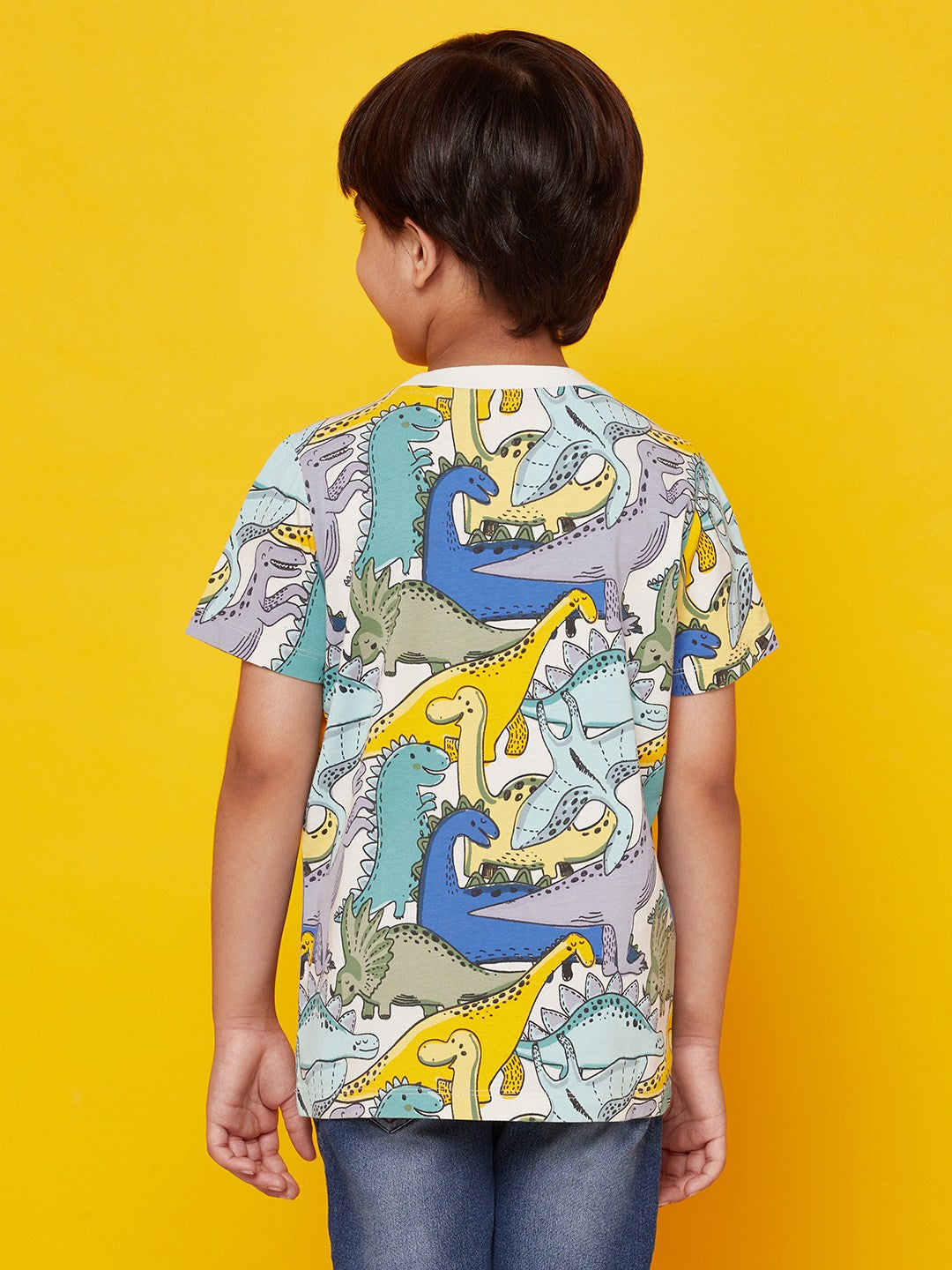 Kid Boys' Multi-Color Dinosaur Printed T-Shirt and Light Blue Jogger Set