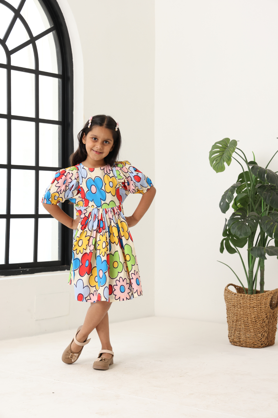 Girls' Multi Color Printed Dress