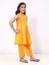 Girls Orange Ethnic Sleeveless Kurta with Palazzo Co-Ord Set