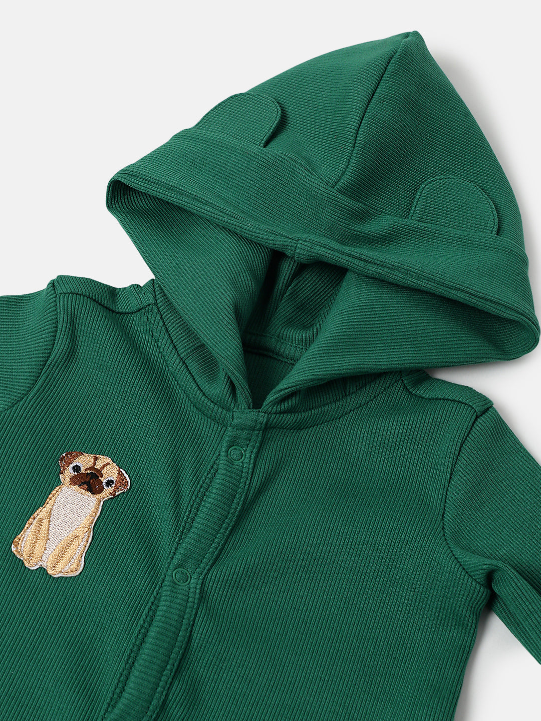 Infant Green Hooded Romper with Dog Patch